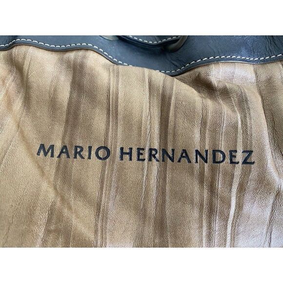 Mario Hernandez Leather Bag Shoulder Tan Black Tote Pockets  Check Pictures - Picture 2 of 16
